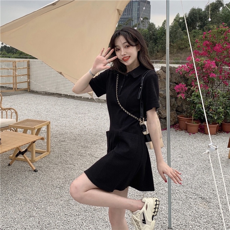 Váy, đầm polo trơn cổ sơ mi tay ngắn màu pastel