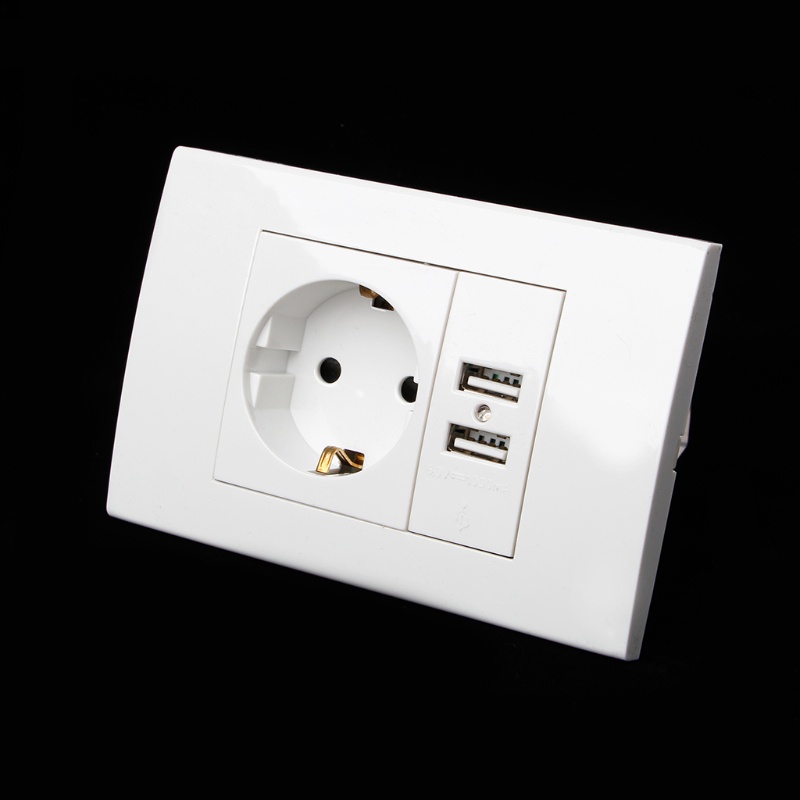 Ổ Cắm Điện EU 16A 1000mA Hai Cổng USB Tiện Dụng