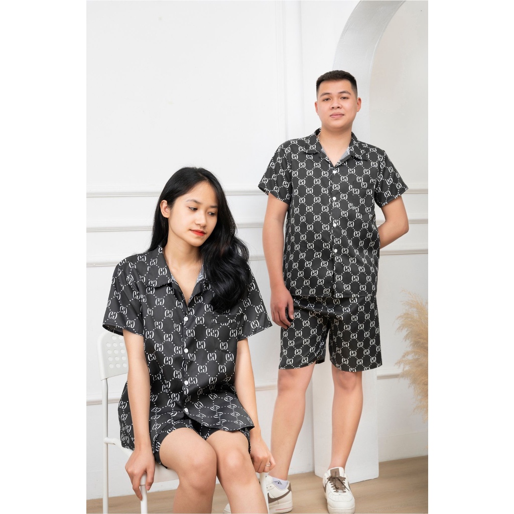 Bộ ngủ hè nam nữ hoạ tiết bộ pijama ngắn tay mặc nhà chất kate thái thoáng mát