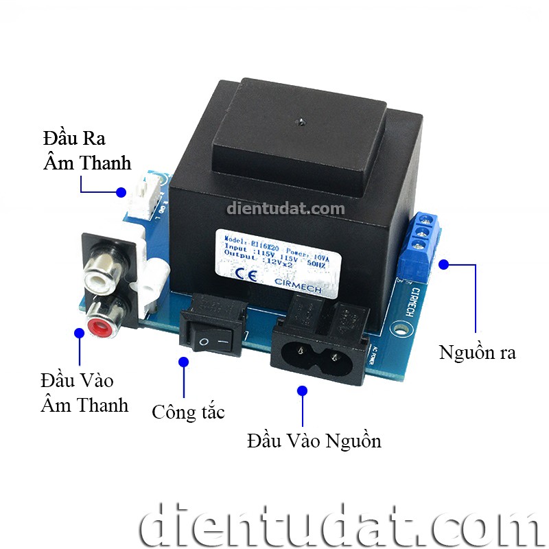 Bộ Chuyển Nguồn 220VAC Ra Nguồn Đôi 12VAC - Tích hợp Jack Chuyển AV Ra Header 3 Pin