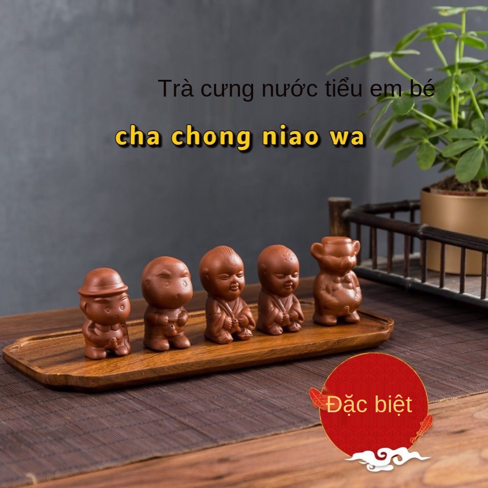 Đặc biệt Ưu đãi bốn bé tiểu cát màu tím thủ công chính hãng đồ trang trí búp bê khay trà bộ phụ kiện may mắn