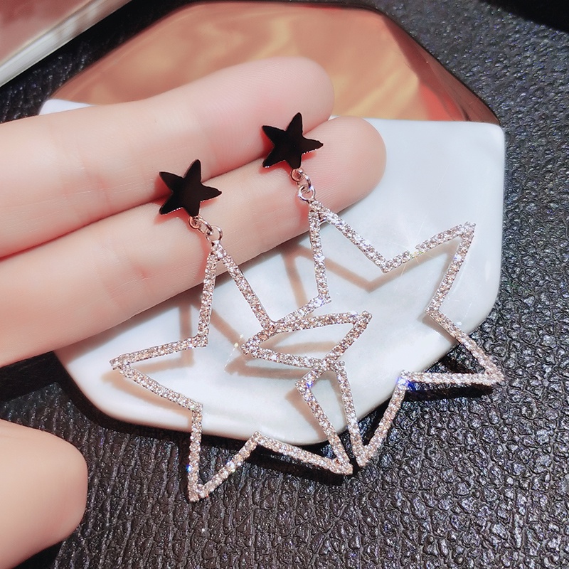 Bông tai JIUDUOLAN hình ngôi sao năm cánh rỗng lớn đính đá tinh tế phong cách Âu Mỹ