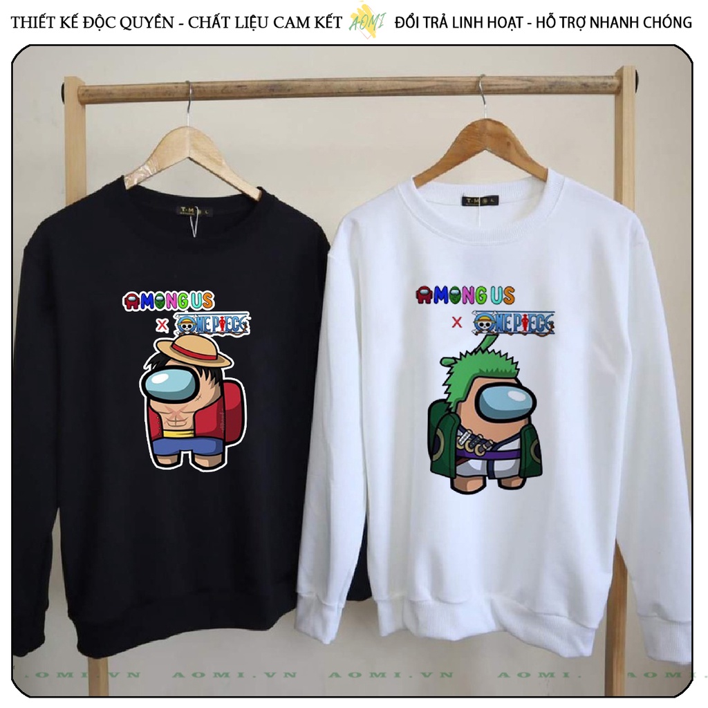Áo Nỉ Bông Sweater Among Us x One Piece tay dài da cá unisex full size AOMIVN