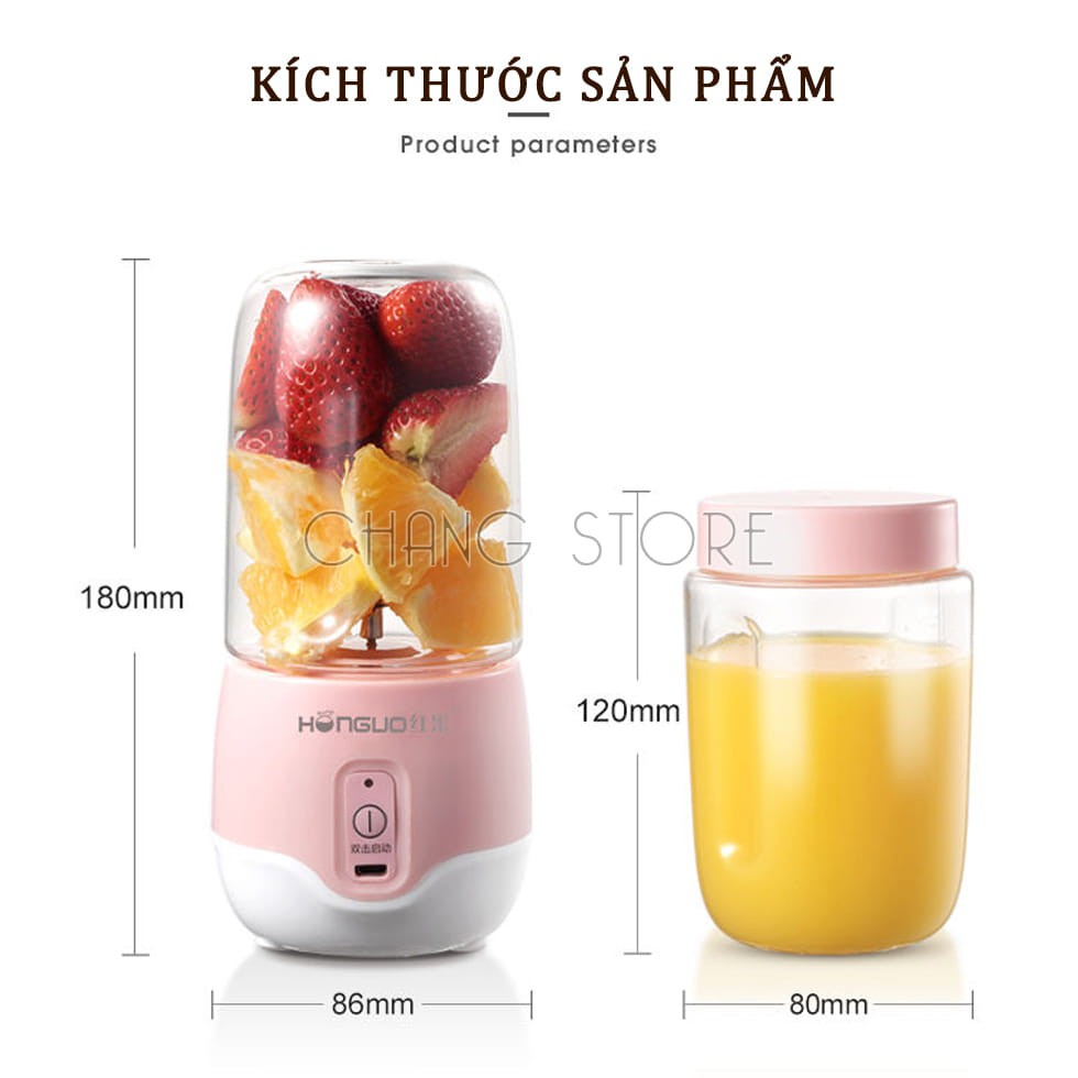 Máy Xay Sinh Tố Mini Cầm Tay Cao Cấp Honguo Sạc Pin Dung Tích 300ml