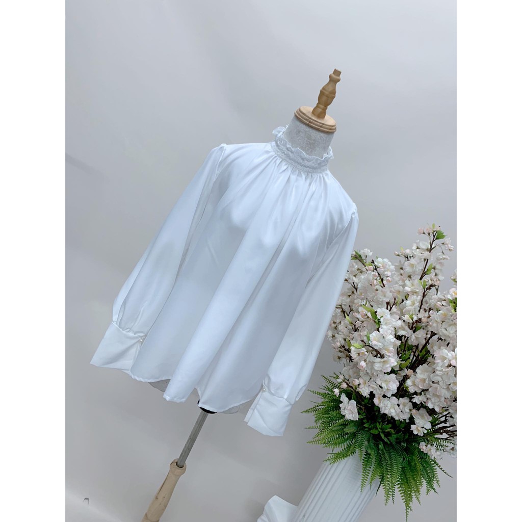 Áo Lụa Tay Dài Cổ Lọ Trendy (TRẮNG)
