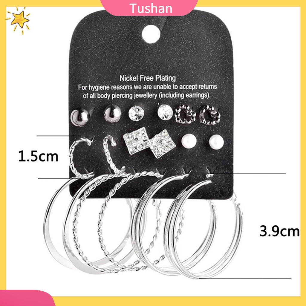 Set 9 đôi khuyên tai hợp kim đính đá thời trang nữ tính