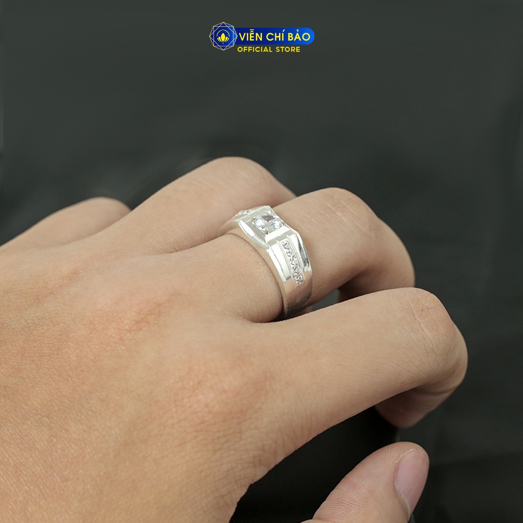 Nhẫn bạc nam đính đá trắng chất liệu bạc S925 thời trang phụ kiện trang sức Viễn Chí Bảo N300004