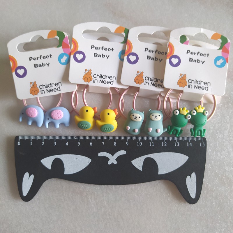 Set 2 Dây Cột Tóc Co Giãn Hình Vịt / Voi Hoạt Hình Dễ Thương Cho Bé Gái