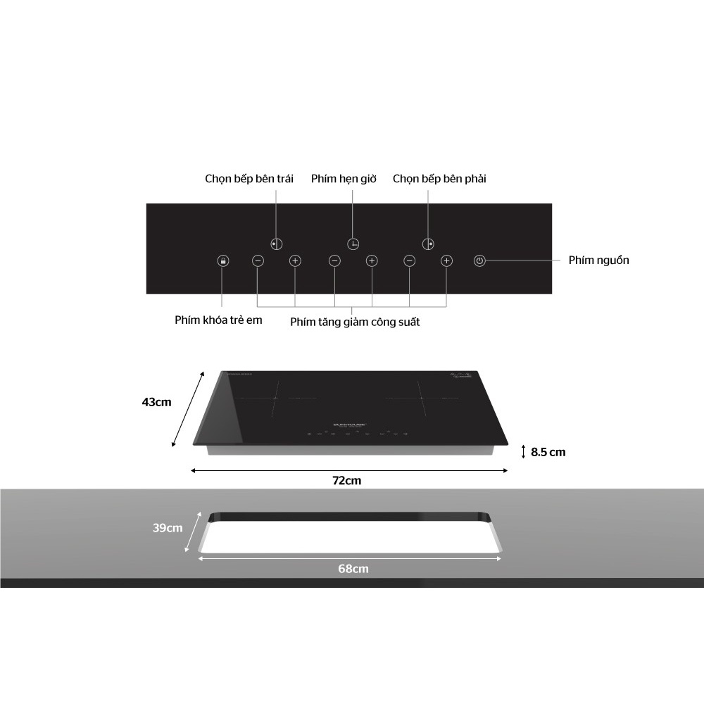 [SUNHOUSE DI01] Bếp đôi điện từ SUNHOUSE SHB-DI01, Bảo hành chính hãng 3 năm