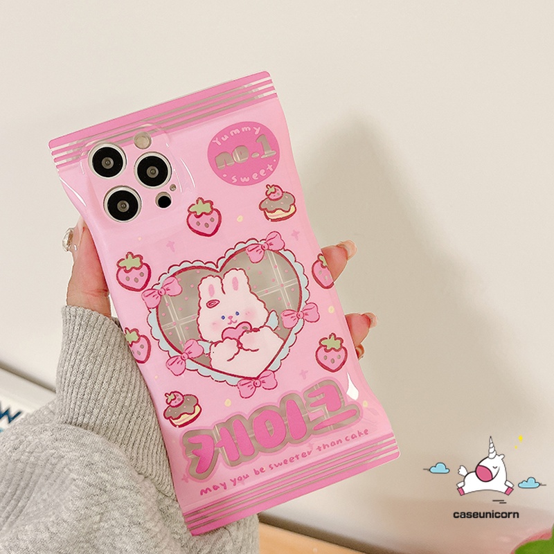 Ốp Điện Thoại Dẻo Họa Tiết Chú Thỏ &amp; Dâu Tây Cho iPhone 11 14 12 13 Pro Max 8 7 6 6s 14 Plus XR X Xs Max SE 2020