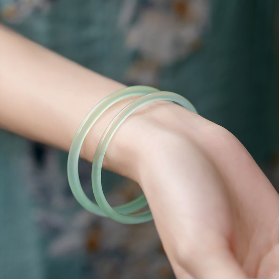 Vòng Đeo Tay Chalcedony Tự Nhiên Siêu Mỏng Phong Cách Trung Hoa Cho Nữ