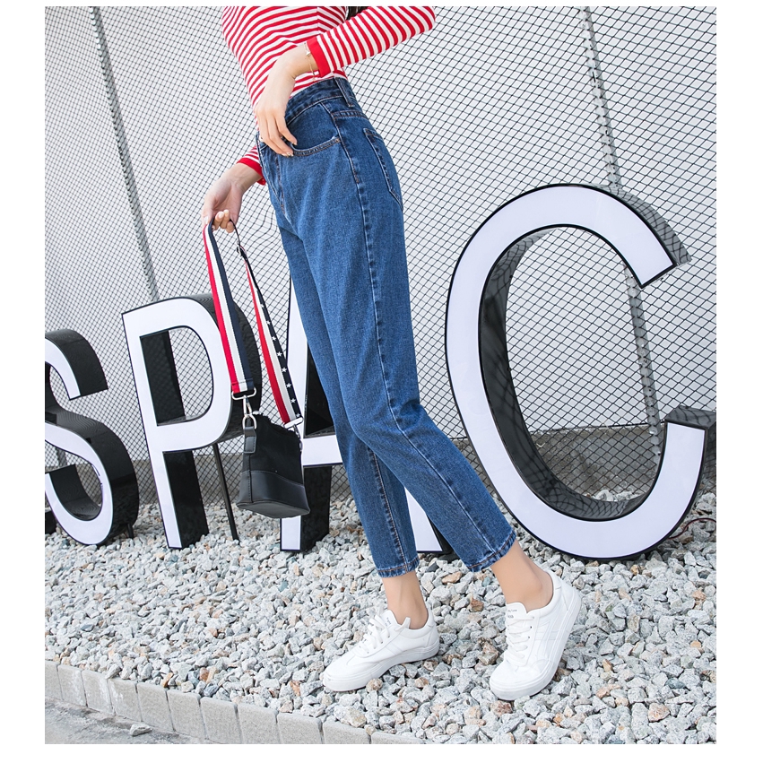 SUXI Quần jeans eo cao ống rộng phong cách Hàn Quốc trẻ trung cho nữ