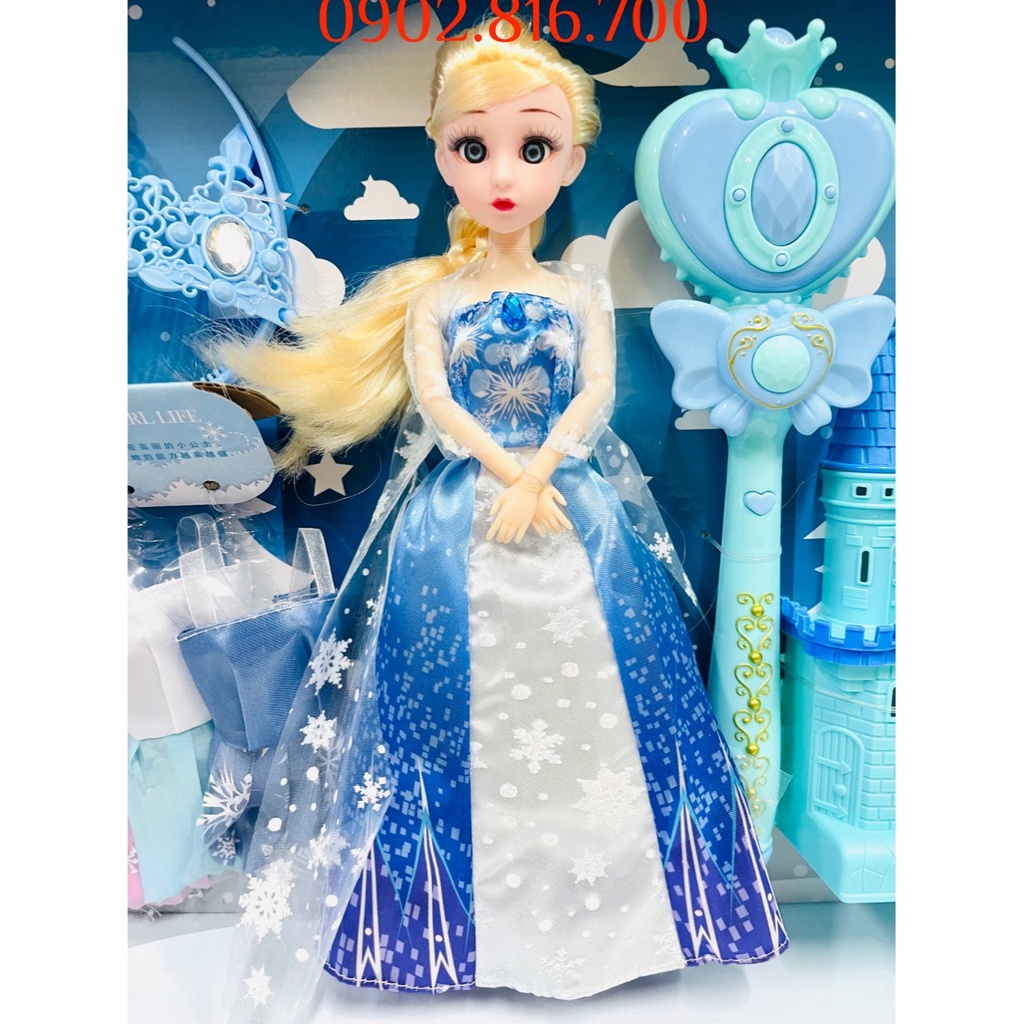 Hộp đồ chơi búp bê Elsa có cây phép thuật , vương miện , lâu đài Elsa 125