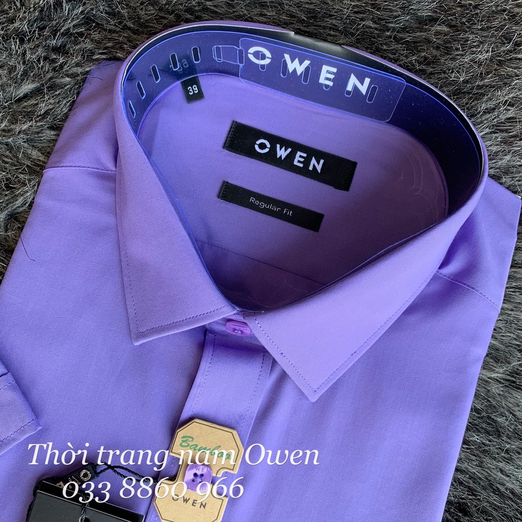 OWEN - Áo sơ mi ngắn tay Owen Regular fit chất sợi tre màu tím 90848