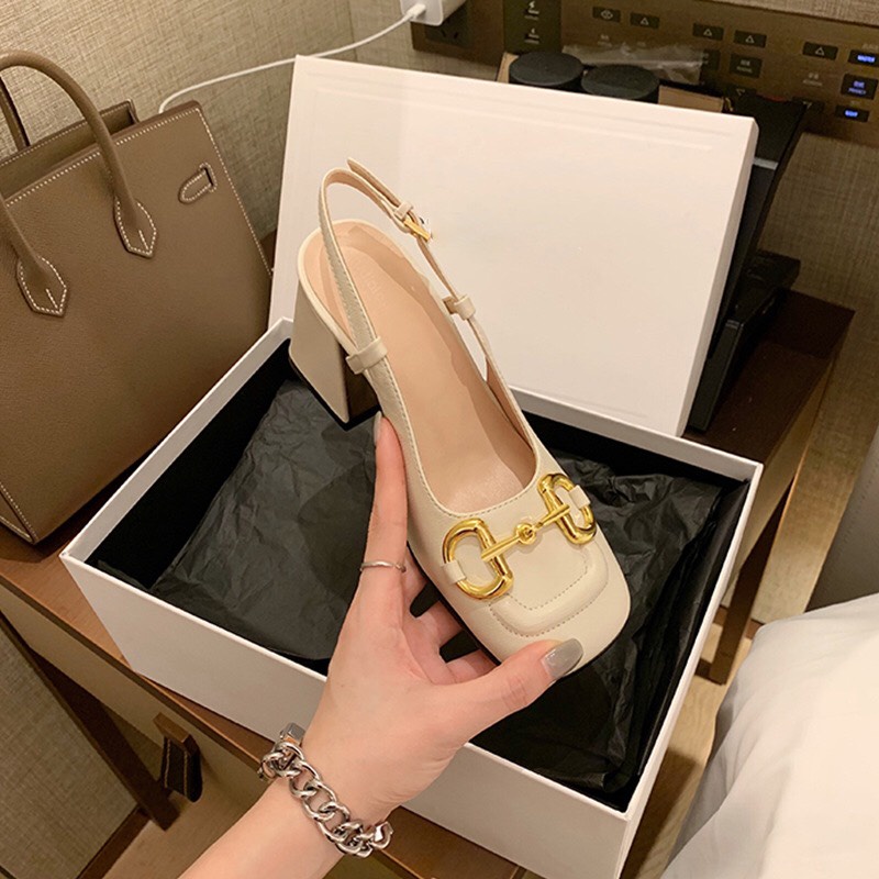Giày cao gót nữ quai xích 7 cm phong cach trẻ trung Vintage cực hót hít