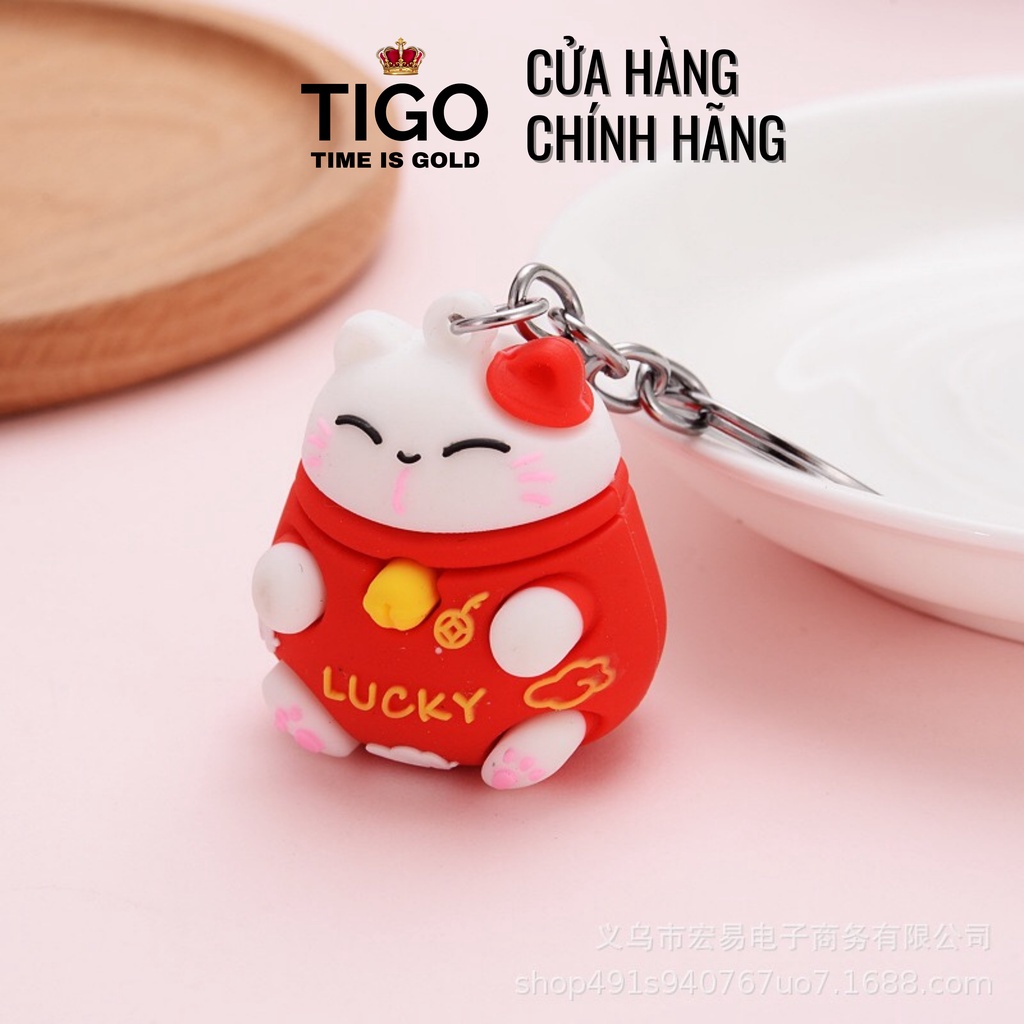 Móc khoá mèo thần tài ú nu may mắn cười híp mắt màu đỏ dễ thương siêu cute chất liệu cao su quà tặng kèm khi mua đồng hồ