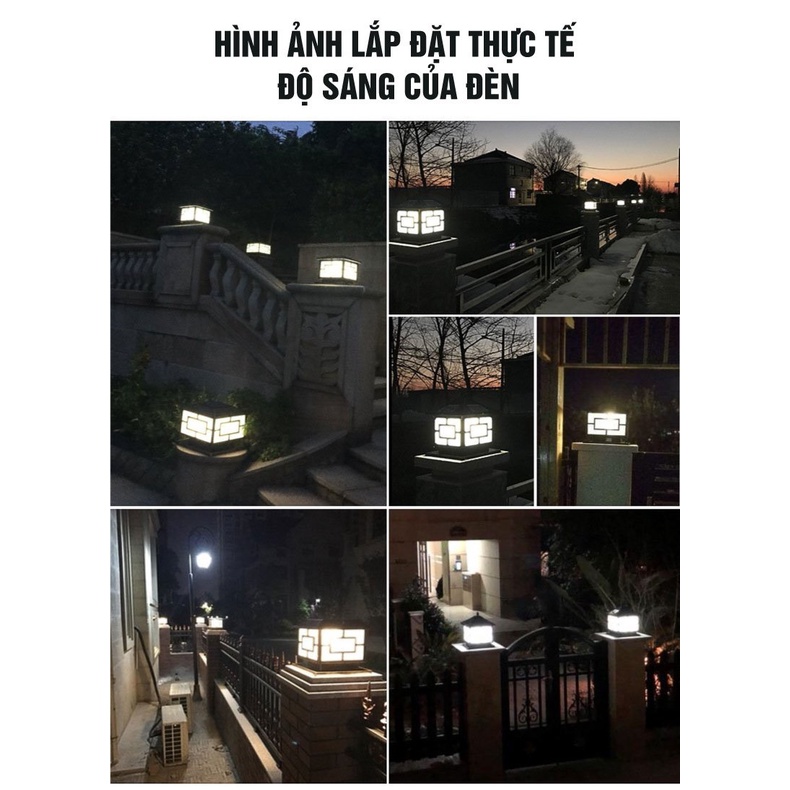 Đèn trụ cổng năng lượng mặt trời trang trí sân vườn khuôn viên, Đèn trang trí chiếu sáng ngoài trời Bảo Hành 2 năm