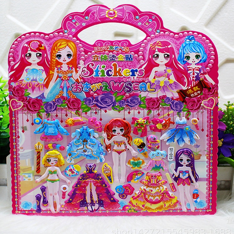 Hình dán sticker 3d nổi kèm tô màu cute chống nước chữ động vật siêu nhân công chúa dễ thương trang trí cho bé trai gái