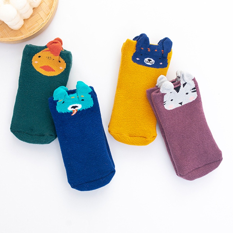 Set 4 Đôi Vớ Cotton Dày Mềm Mại Giữ Ấm Mùa Đông In Hình Tai Gấu Hoạt Hình Cho Bé 0-3 Tuổi | BigBuy360 - bigbuy360.vn