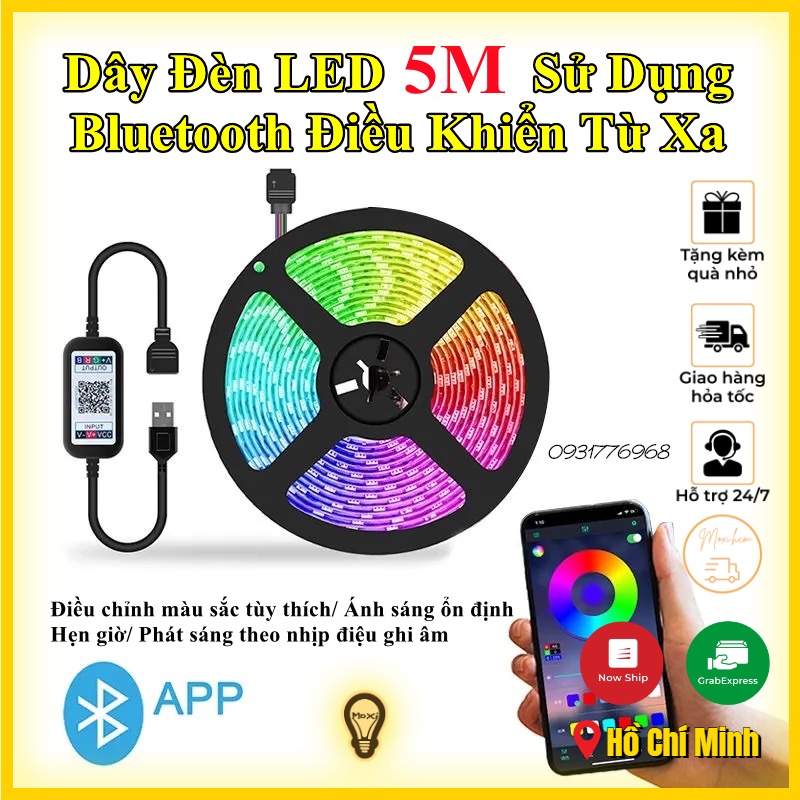 【TIK TOK 】Cuộn Dây Đèn LED Dán 5M 5050 Trang Trí RGB Điều Khiển Từ Xa 16 Triệu Màu Nháy theo nhạc, tiktok đổi màu MOXI.