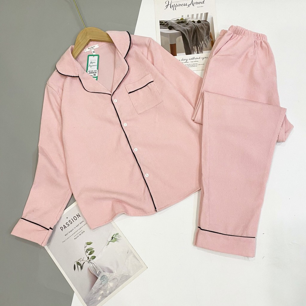 Pijama Nhung Tăm - Bộ Mặc Nhà Dài Tay Thu Đông Chất Dày Dặn Êm Mịn