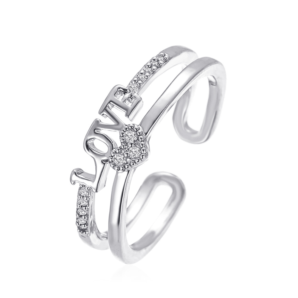 Nhẫn Hở Hai Lớp Khắc Chữ Love Đính Đá Thời Trang