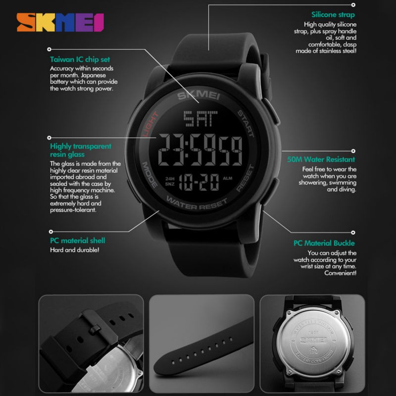Đồng Hồ Điện Tử Đa Năng SKMEI 1257 Chống Nước Với Dây Đeo Silicon