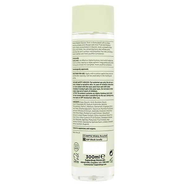 Toner tẩy da chết sáng da superdrug AHA Naturally Radiant Glycolic Tonic 5% Glycolic Acid Toner 100ml/300ml/30ml