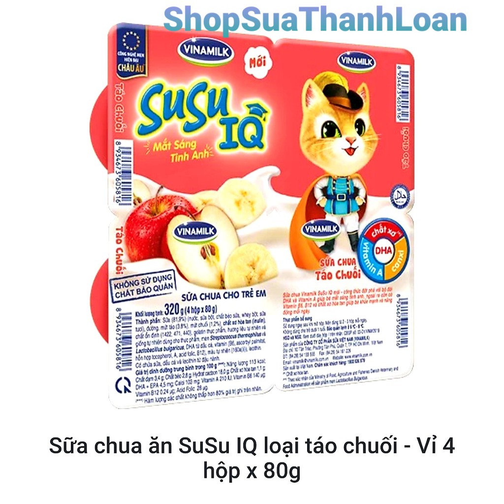 [GIAO HỎA TỐC] SỮA CHUA ĂN SUSU IQ LOẠI CÓ ĐƯỜNG - VỈ 4 HỘP X 80G