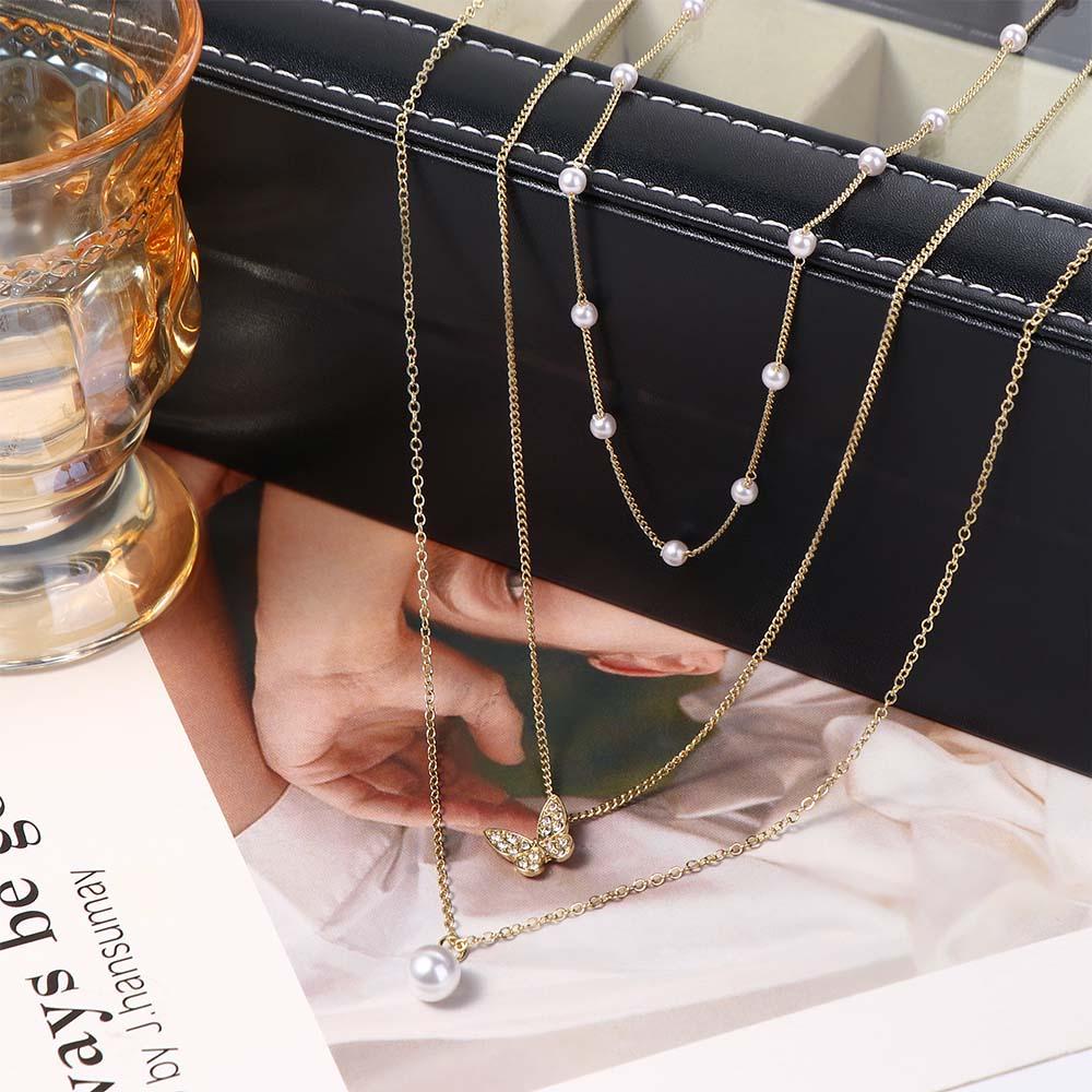 AROMA Vòng Cổ Nhiều Lớp Mặt Hình Bướm Đơn Giản Phong Cách Hàn Quốc Cho Nữ