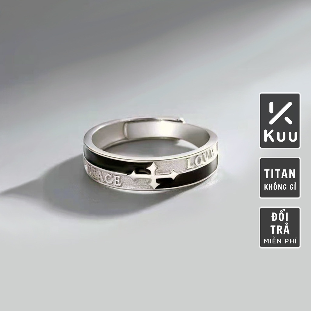 Nhẫn nam nữ tròn Unisex màu bạc Thời trang Kuu Studio chất liệu Titan đẹp đơn giản - Nhẫn Love CR Ring
