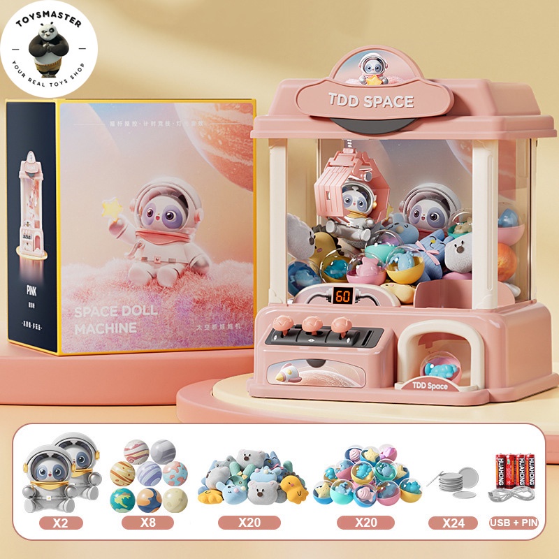 Máy Gắp Thú Mini Phi Hành Gia Kích Thước Lớn Có Nhạc Và Đèn Kèm Xu Đếm Thời Gian, Có Sẵn Nhiều Thú Bông Cho Trẻ Em
