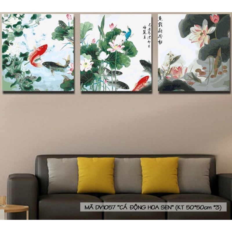 Tranh sơn dầu số hóa tự tô màu bộ 3 bức size 50x50cm đã căng khung và đầy đủ phụ kiện, phủ bóng