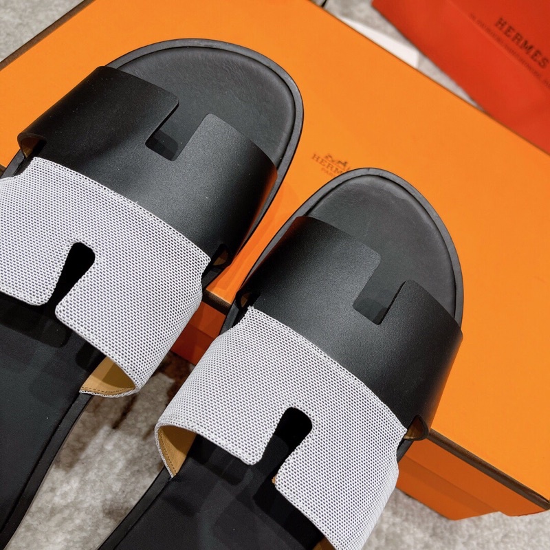 Dép quai ngang chữ H logo thương hiệu Hermes HM 2022 cao cấp da thật cho nam