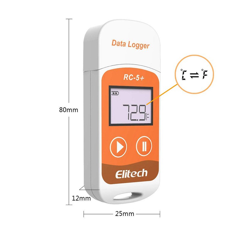 Elitech RC-5+ PDF USB Temperature Data Logger Reusable Recorder 32000 Points for Refrigeration, Cold Chain Transport