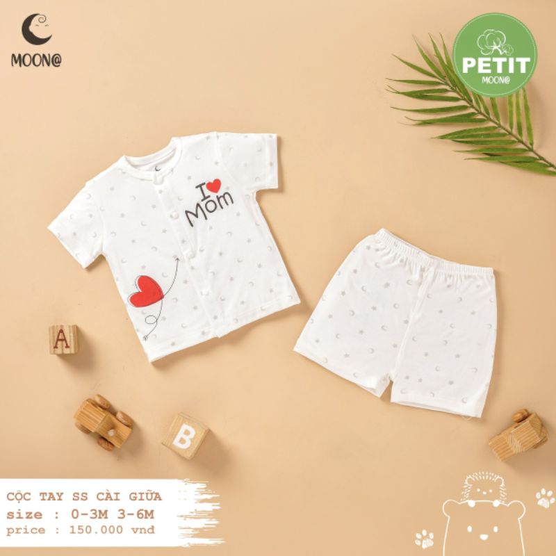 Moon - Bộ cộc cài chéo, cài giữa vải petit xinh yêu cho bé 3-9kg