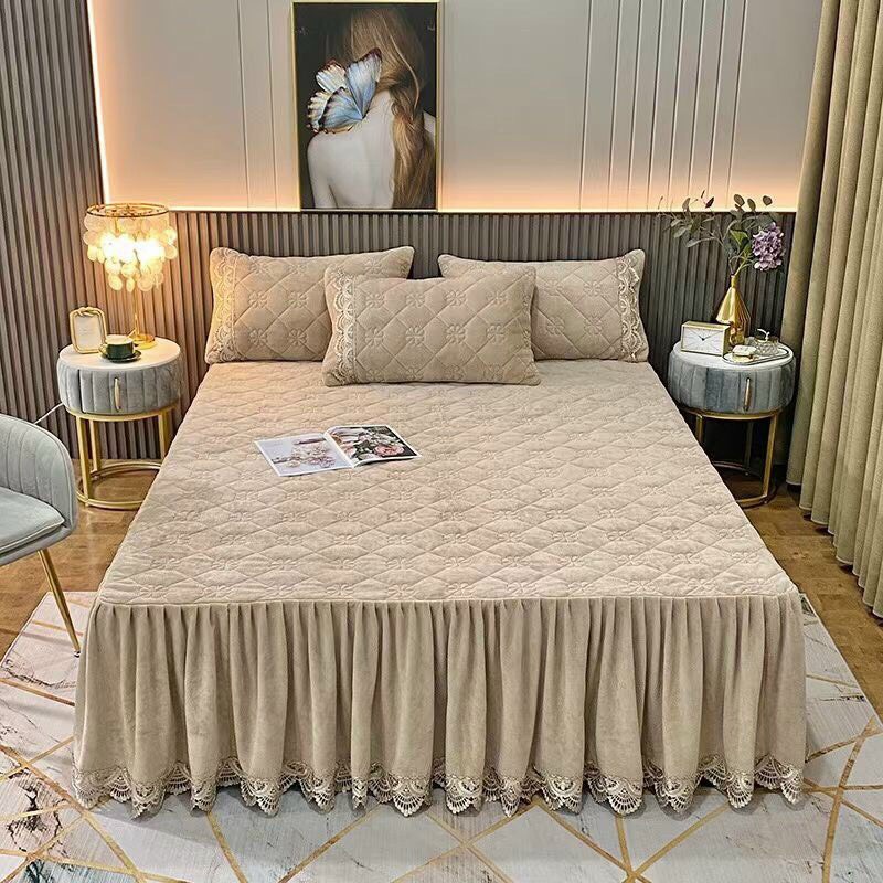 Set ga gối nỉ nhung phủ bèo trần hoa 8 cánh