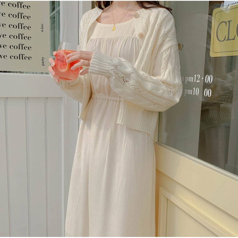 Đầm midi tay dài cổ vuông thời trang 32991