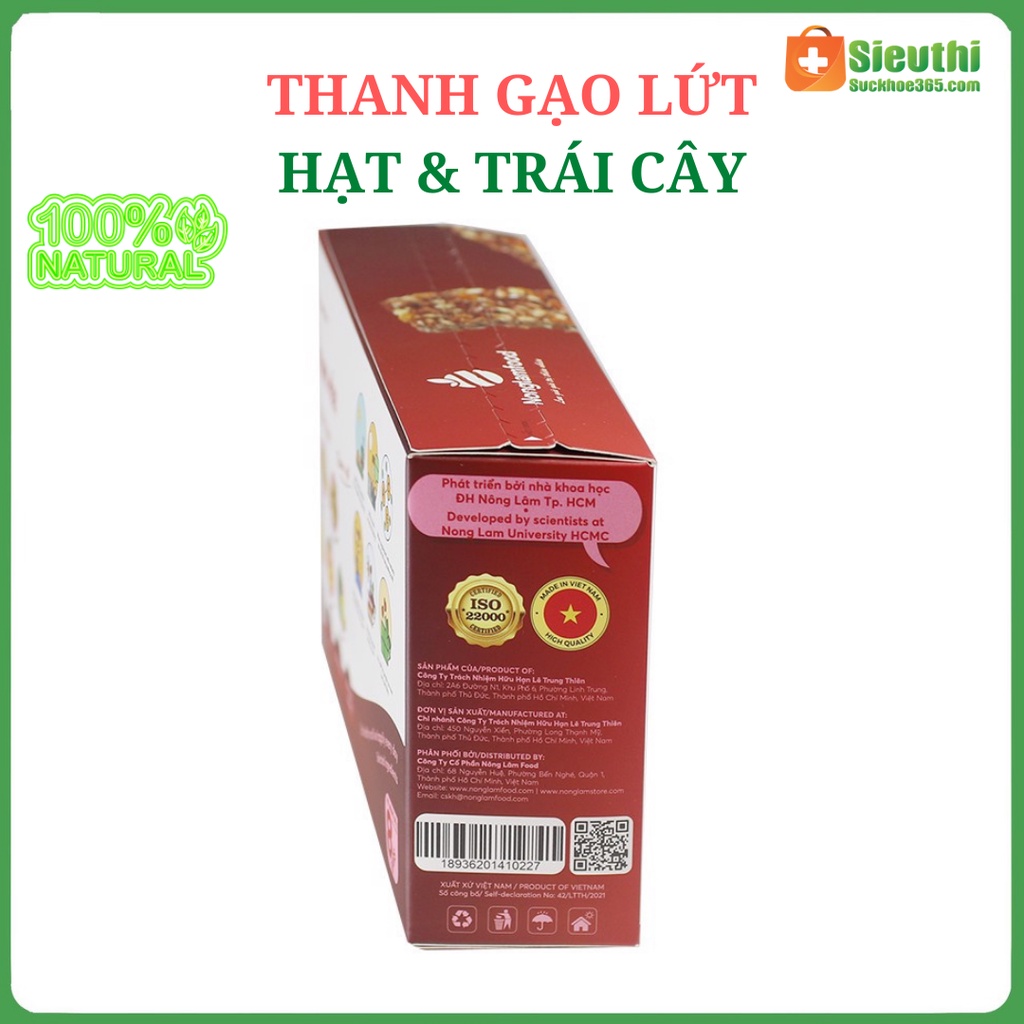 Bánh thanh cơm gạo lứt sấy hạt & Trái Cây hộp 8 thanh 136g nhiều vitamin dinh dưỡng dùng cho người tiểu đường, ăn kiêng