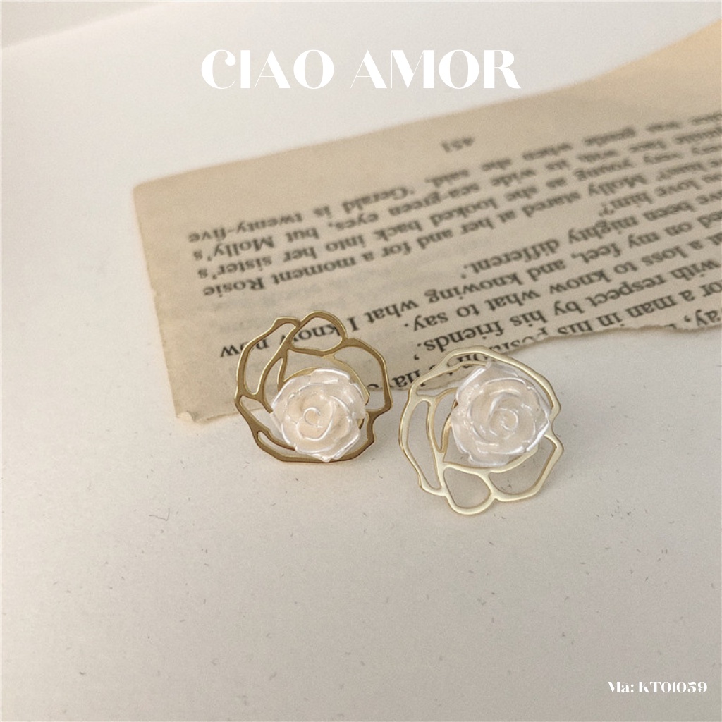 Khuyên tai nữ, Hoa tai ngắn hoa trắng thanh lịch Trang sức Ciao Amor - KT0159
