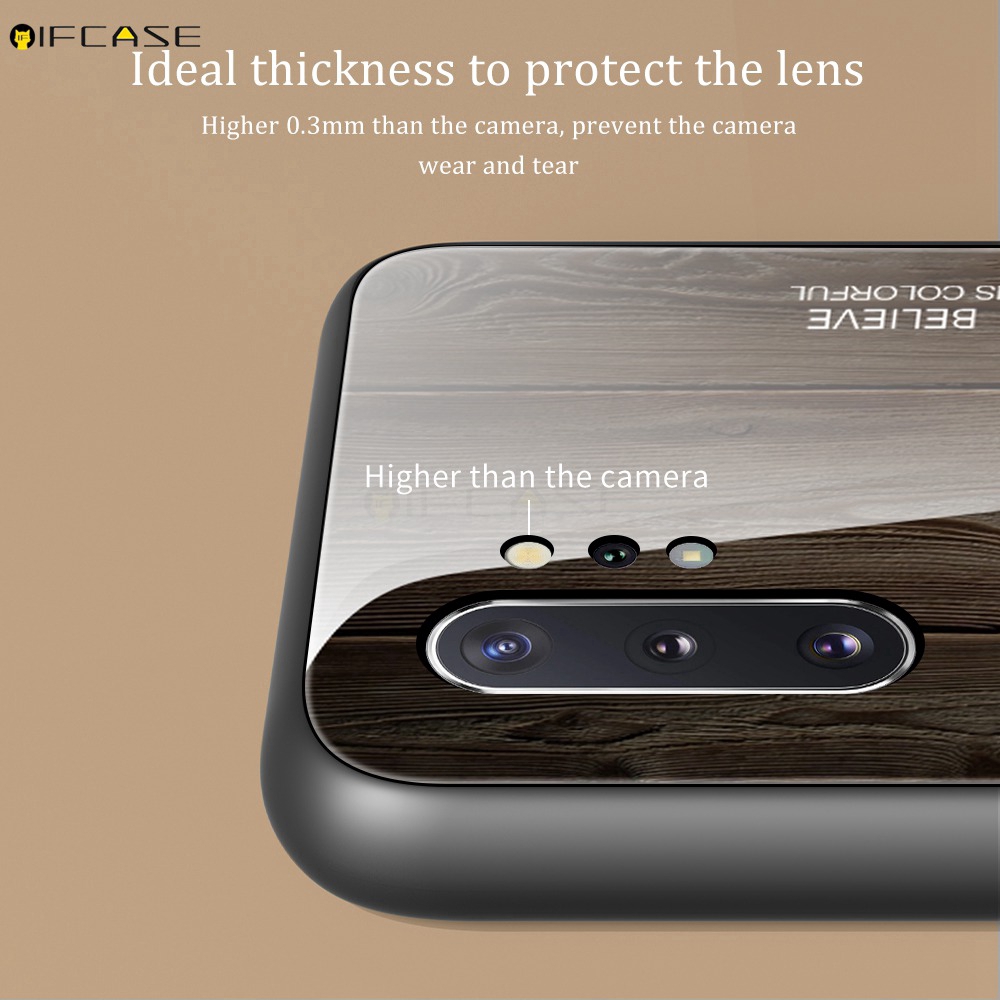 Ốp điện thoại kính cường lực cứng kết cấu vân gỗ cho Samsung Galaxy S10 Lite 2020 Note 10 Lite 10+ Plus 9