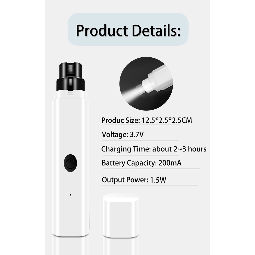 Máy mài móng cho thú cưng TOGEWITHU sạc pin 2 tốc độ điều chỉnh có đèn led không gây đau
