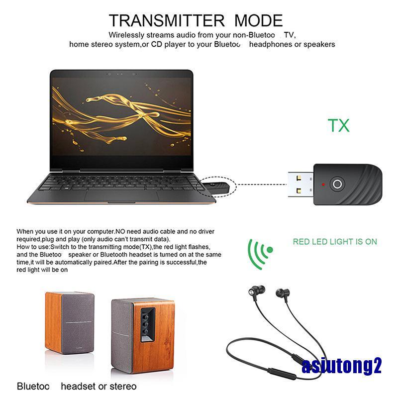 Bộ Thu Phát Âm Thanh Không Dây Usb Bluetooth 5.0 2 Trong 1 Cho Tv / Pc / Xe Hơi