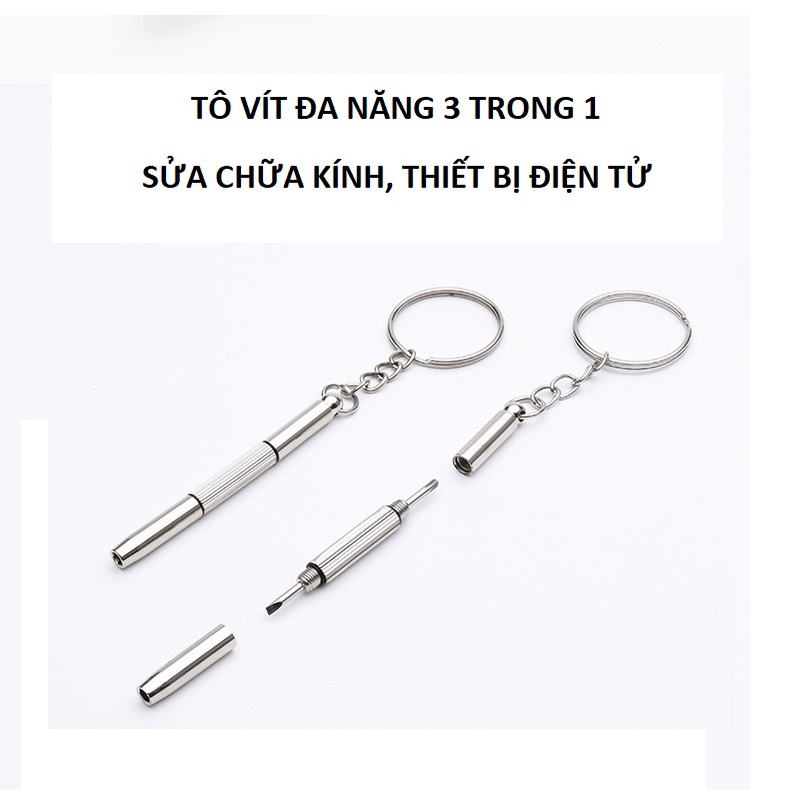 Tua vít 3 đầu đa năng nhỏ gọn tiện lợi kèm móc gắn chìa khóa bỏ túi sửa chữa kính, thiết bị điện tử