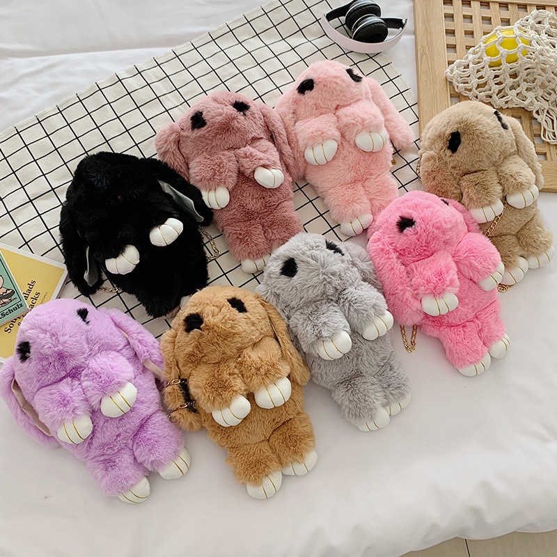 Túi Đeo Chéo Hình Thỏ Nhồi Bông Dễ Thương Sáng Tạo Cho Nữ