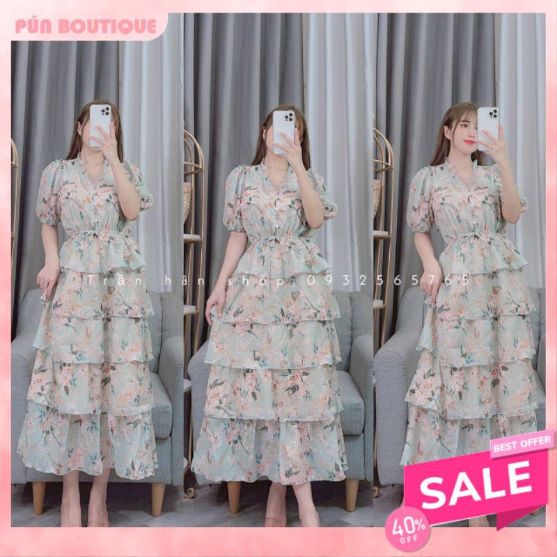 {Siêu Phẩm} Váy Maxi Hoa Tầng Cúc Ngọc Voan Lụa 2 Lớp - Đầm Suông Đi Tiệc QT | BigBuy360 - bigbuy360.vn