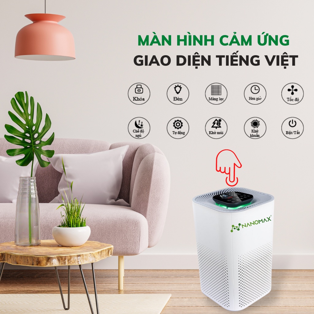 Combo Máy Lọc Không Khí Nanomax Kèm Lõi Lọc Hepa H13 Thay Thế, Lọc Bụi Mịn, Khử Mùi, Diệt Khuẩn - Bh 12 Tháng