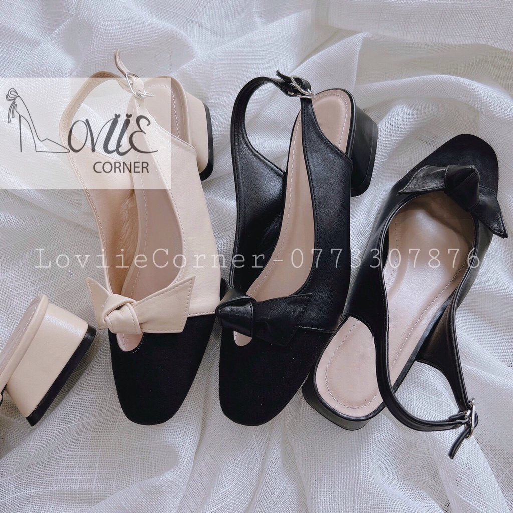 SỤC NỮ LOVIIE CORNER - GIÀY BÍT MŨI NƠ QUAI KHÓA - GIÀY SỤC NƠ HỞ HẬU ĐẾ VUÔNG 3CM G220103