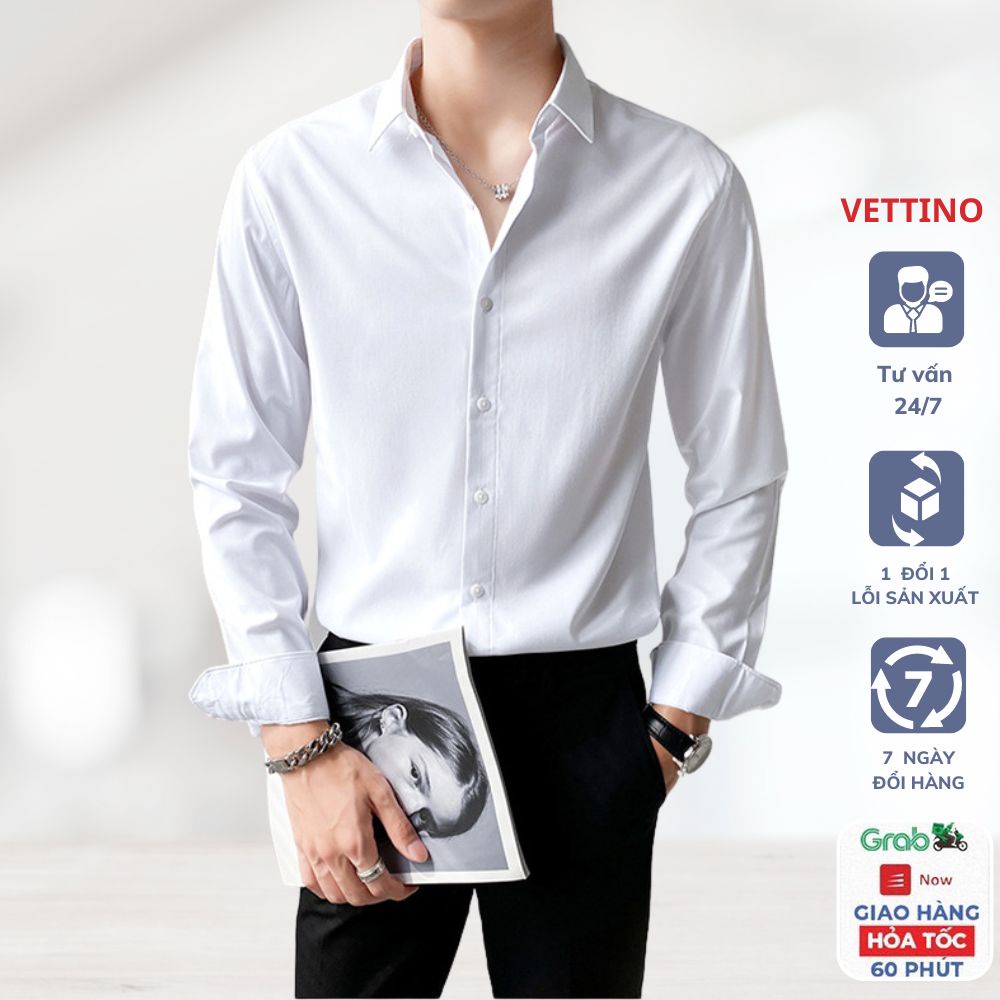 Áo sơ mi nam tay dài cổ bẻ áo sơ mi lụa nam dài tay chống nhăn chống xù dáng ôm