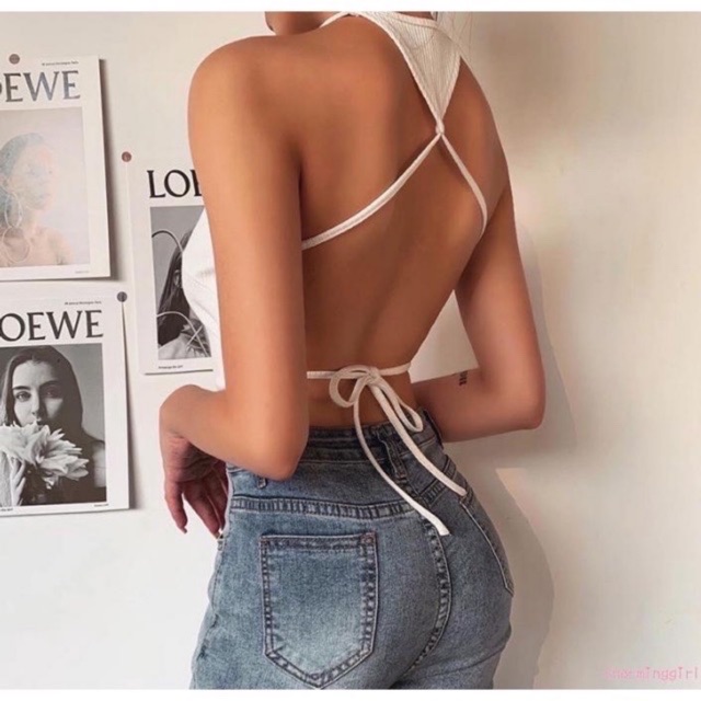 Áo thun croptop cổ yếm cột dây lưng sexy HÀNG CÓ SẴN